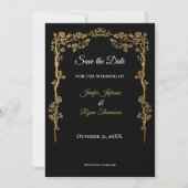 Elegant black and gold wedding save the date aankondiging (Voorkant)
