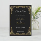 Elegant black and gold wedding save the date aankondiging (Staand voorkant)
