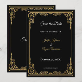 Elegant black and gold wedding save the date aankondiging