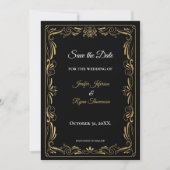 Elegant black and gold wedding save the date aankondiging (Voorkant)
