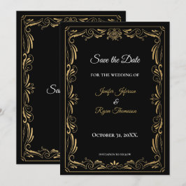 Elegant black and gold wedding save the date aankondiging