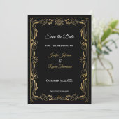 Elegant black and gold wedding save the date aankondiging (Staand voorkant)