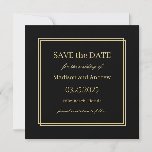 Elegant Black and Gold Wedding Save the Date Invit Kaart (Voorkant)