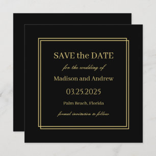 Elegant Black and Gold Wedding Save the Date Invit Kaart