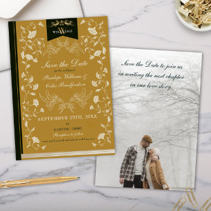 Elegant Black and Gold Wedding Save the Date Kaart