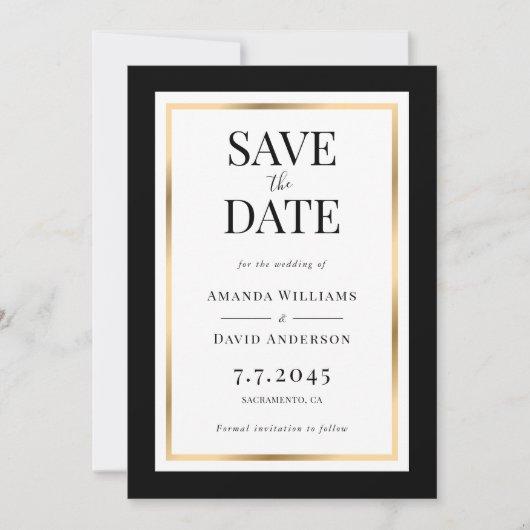 Elegant Black and Gold Wedding Save the Date Kaart (Voorkant)