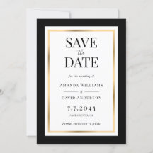 Elegant Black and Gold Wedding Save the Date Kaart