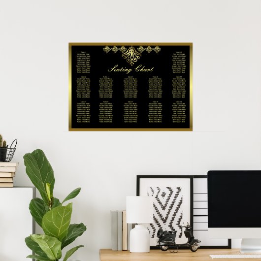 Elegant Black and Gold Wedding Seating Chart Poster (Thuiskantoor)