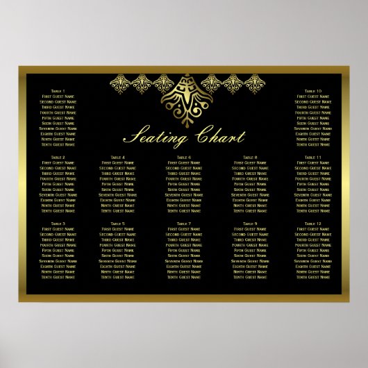 Elegant Black and Gold Wedding Seating Chart Poster (Voorkant)