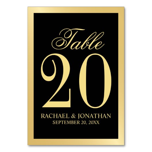 Elegant Black and Gold Wedding Table Number Kaart (Achterkant)