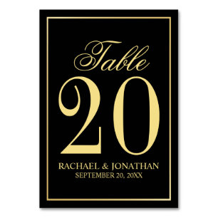 Elegant Black and Gold Wedding Table Number Kaart