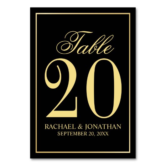 Elegant Black and Gold Wedding Table Number Kaart (Voorkant)