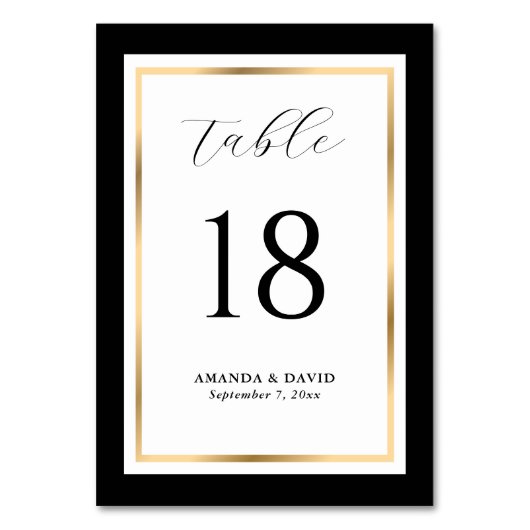 Elegant Black and Gold Wedding Table Number Kaart (Achterkant)