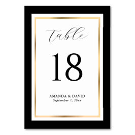 Elegant Black and Gold Wedding Table Number Kaart