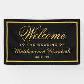 Elegant Black and Gold Wedding Welcome Spandoek (Horizontaal)