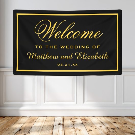 Elegant Black and Gold Wedding Welcome Spandoek
