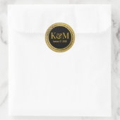 Elegant Black and Gold WeduwMonogram Initialen Ronde Sticker (Tas)