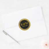 Elegant Black and Gold WeduwMonogram Initialen Ronde Sticker (Envelop)