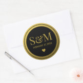 Elegant Black and Gold WeduwMonogram Initialen Ronde Sticker (Envelop)