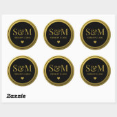 Elegant Black and Gold WeduwMonogram Initialen Ronde Sticker (Vel)