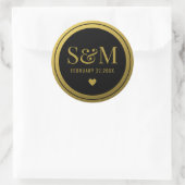Elegant Black and Gold WeduwMonogram Initialen Ronde Sticker (Tas)
