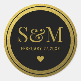 Elegant Black and Gold WeduwMonogram Initialen Ronde Sticker