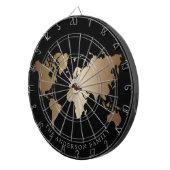 Elegant Black and Gold World Map  Monogram Name Dartbord (Voorkant Rechts)