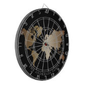 Elegant Black and Gold World Map  Monogram Name Dartbord (Voorkant Links)