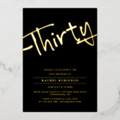 Elegant Black and Golden Script 30TH Birthday Gold Folie Uitnodiging (Voorkant)