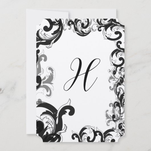 Elegant Black and Grey Swirl Wedding Invitation Kaart (Achterkant)