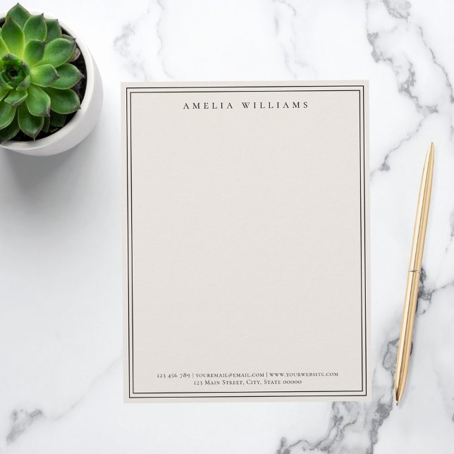 Elegant Black and Ivory Minimalist Two Border Briefhoofd (Creator heeft geüpload)