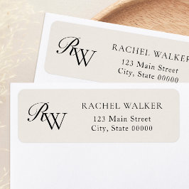 Elegant Black and Ivory Monogram Return Address Etiket