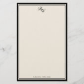 Elegant Black and Ivory Monogram Two Border Briefpapier (Voorkant)