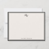Elegant Black and Ivory Monogram Two Border Notitiekaartje (Voorkant)
