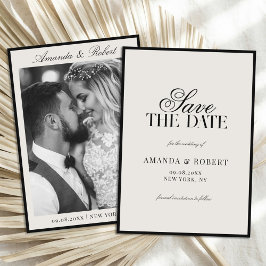Elegant Black and Ivory Old Money Photo Wedding Save The Date