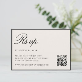 Elegant Black and Ivory Old Money QR Code Wedding RSVP Kaartje