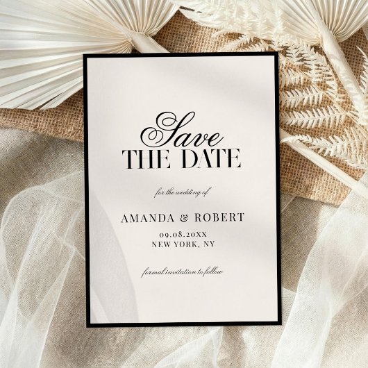 Elegant Black and Ivory Old Money Wedding Save The Date