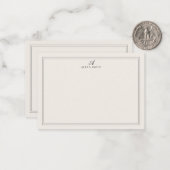 Elegant Black and Ivory Script Monogram Border Notitiekaartje (Voorkant / Achterkant in situ)