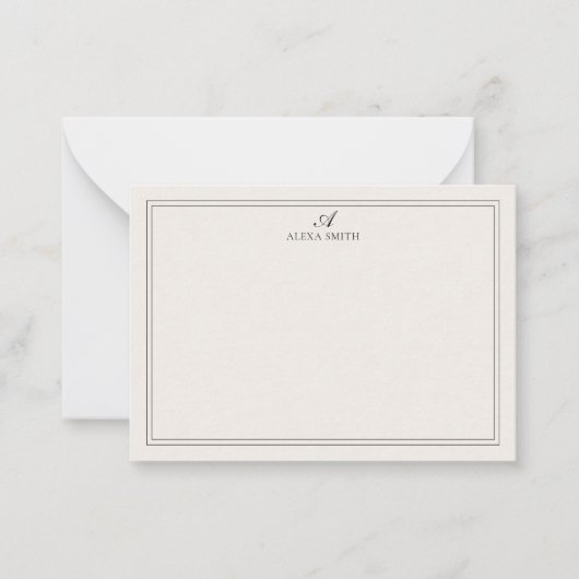 Elegant Black and Ivory Script Monogram Border Notitiekaartje (Voorkant)