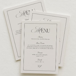 Elegant Black and Ivory Wedding Menu Card Kaart