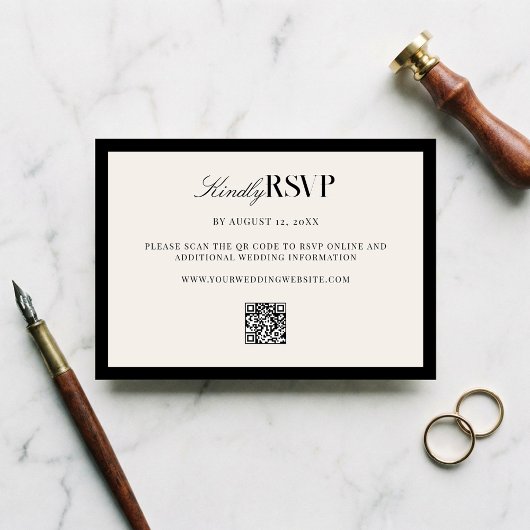Elegant Black and Ivory Wedding RSVP Kaartje