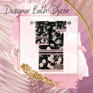 Elegant Black and Pink Florals Towel Bad Handdoek