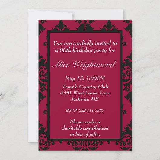 Elegant Black and Red Birthday Invitation Kaart (Voorkant)