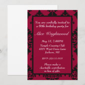 Elegant Black and Red Birthday Invitation Kaart (Voorkant / Achterkant)