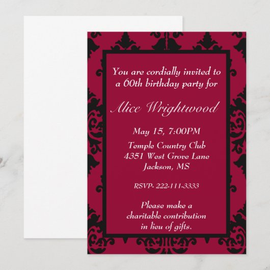 Elegant Black and Red Birthday Invitation Kaart (Voorkant / Achterkant)