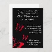 Elegant Black and Red Birthday Invitation Kaart (Voorkant / Achterkant)