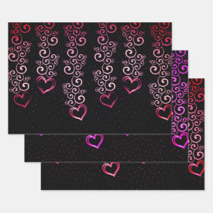 Elegant Black and Red Hearts Collectie Inpakpapier Vel