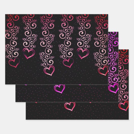Elegant Black and Red Hearts Collectie Inpakpapier Vel (Set)