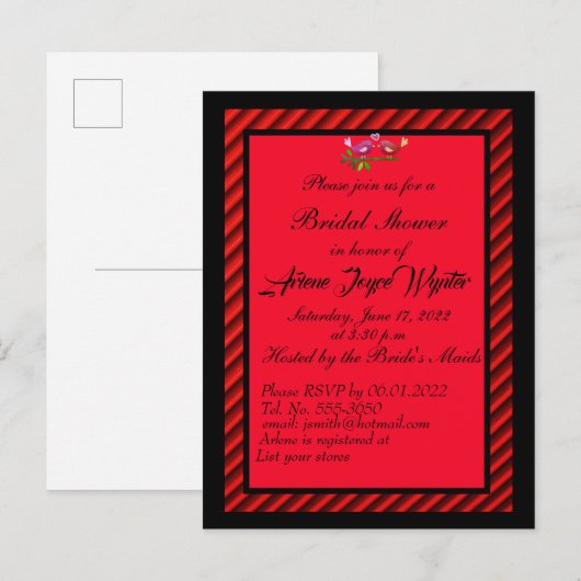 Elegant Black and Red Invitation Uitnodiging Briefkaart (Voorkant / Achterkant)