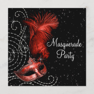 Elegant Black and Red Masquerade Party Kaart